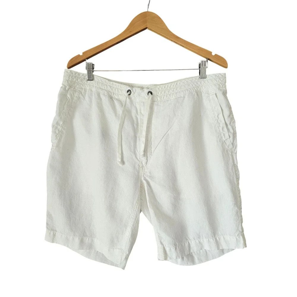 Polo Ralph Lauren Mens Classic Fit White Drawstring Linen Blend Shorts Size XL